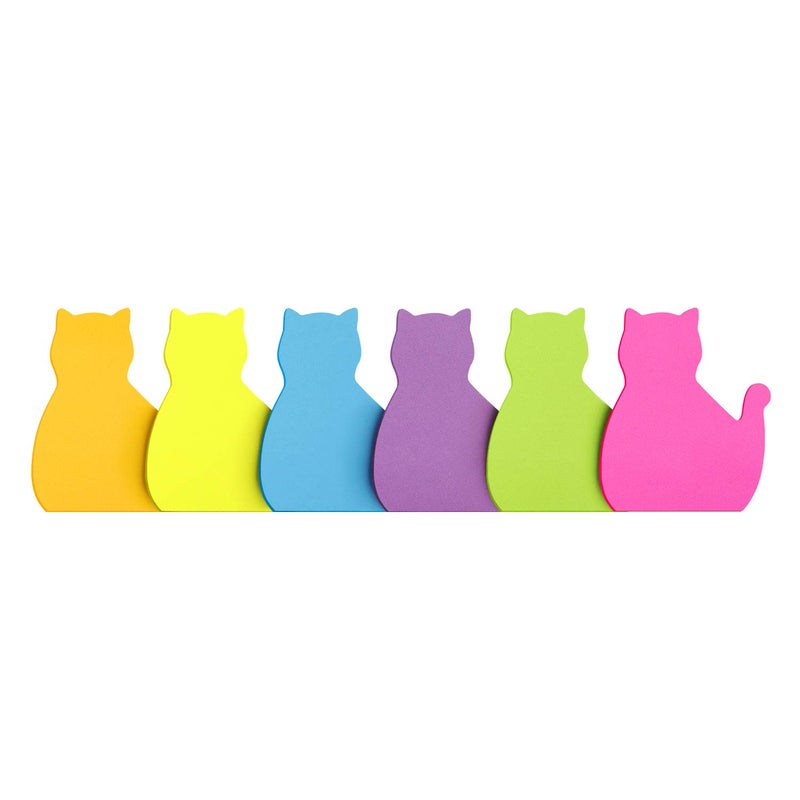 SIMONA Cat Shape Sticky Notes 6 Color Bright Colorful Sticky Pad 75 Sheets/Pad Self-Sticky Note Pads (6 Pads) - Image 2